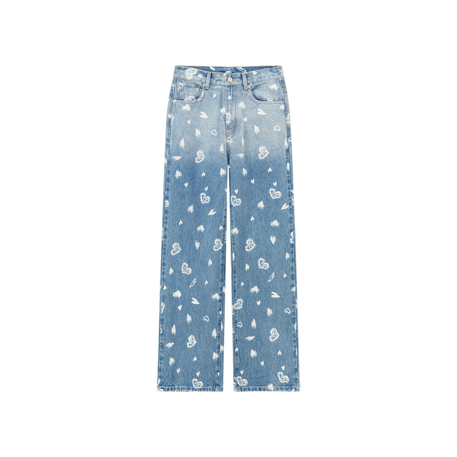 CHUU Heart Pattern Wide Denim Jeans