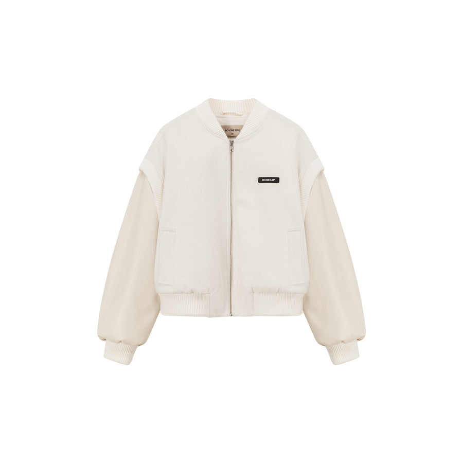 CHUU Simple Tweed Varsity Jacket