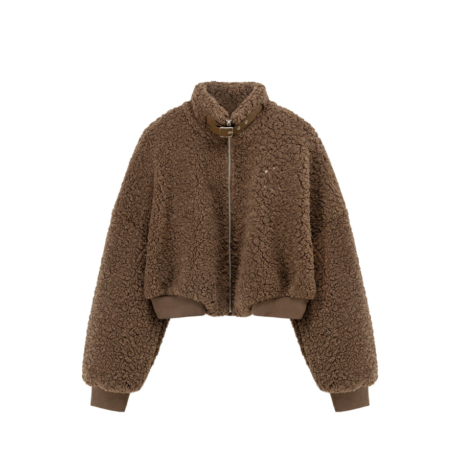 CHUU Fluffy High Neck Jacket