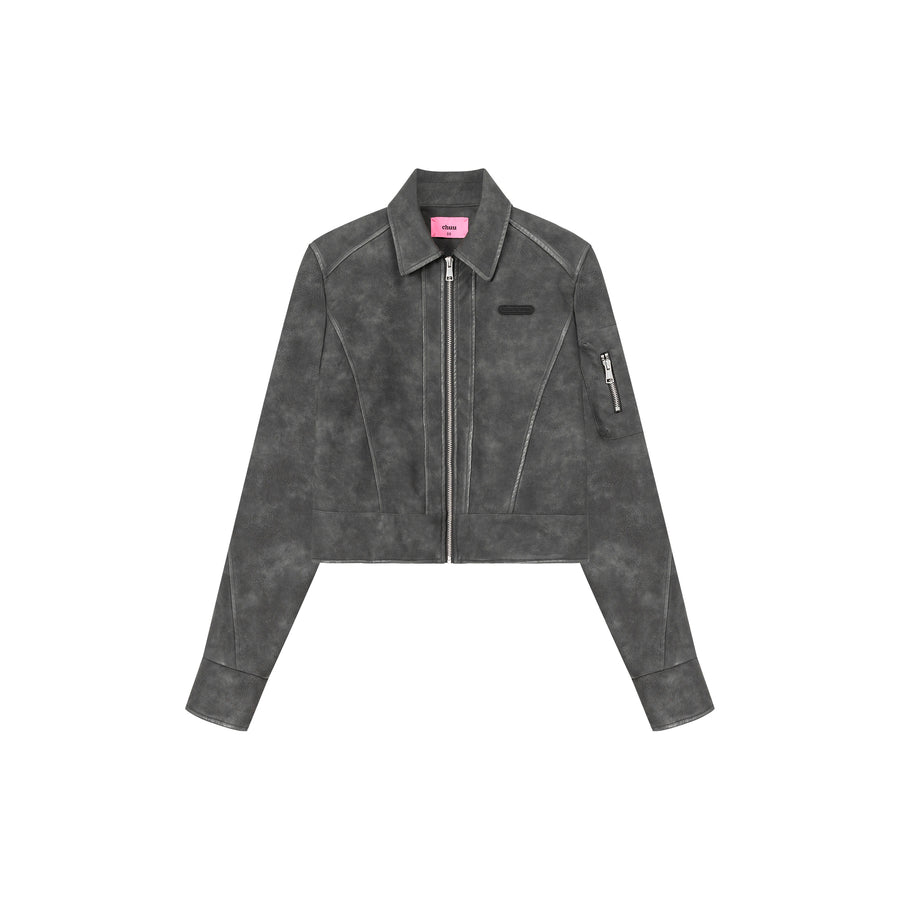 CHUU Simple Printed Leather Jacket