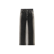 Multi-Button Waist Slit Washed Denim Jeans