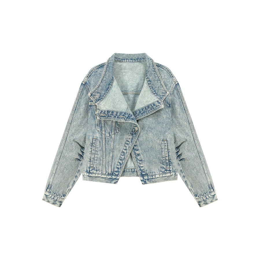 CHUU Unbalanced Shirring Denim Jacket