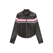 Color Combination Leather Jacket