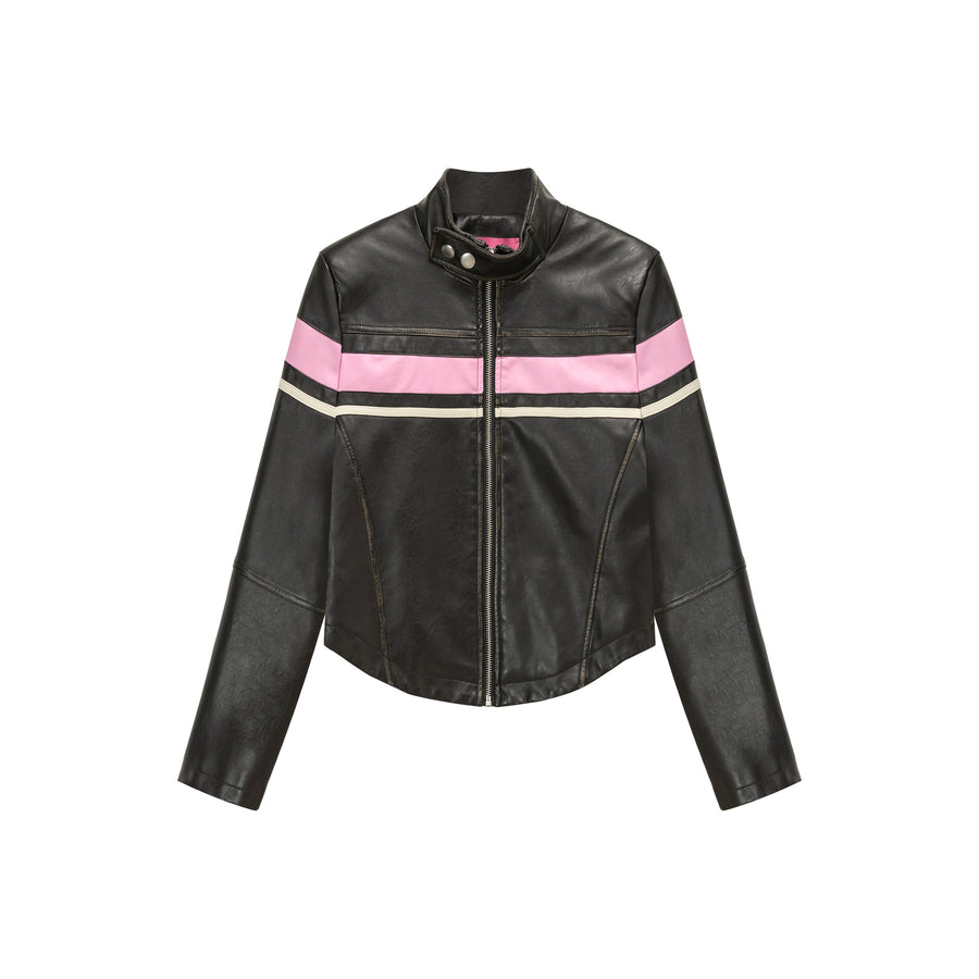 CHUU Color Combination Leather Jacket