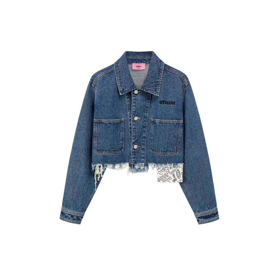 CHUU Raw Hem Denim Crop Jacket