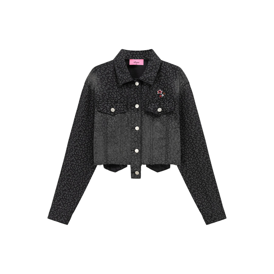 CHUU Star Logo Leopard Denim Jacket
