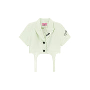 Single-Button Short Sleeve Crop Jacket