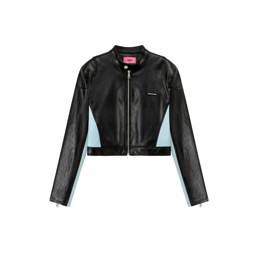 CHUU Two Toned Leather Crop Jacket