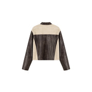 Color Combination Leather Jacket