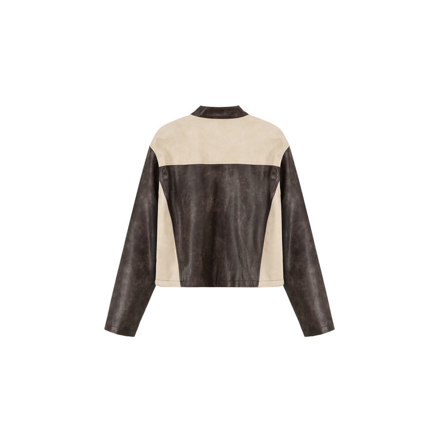 CHUU Color Combination Leather Jacket