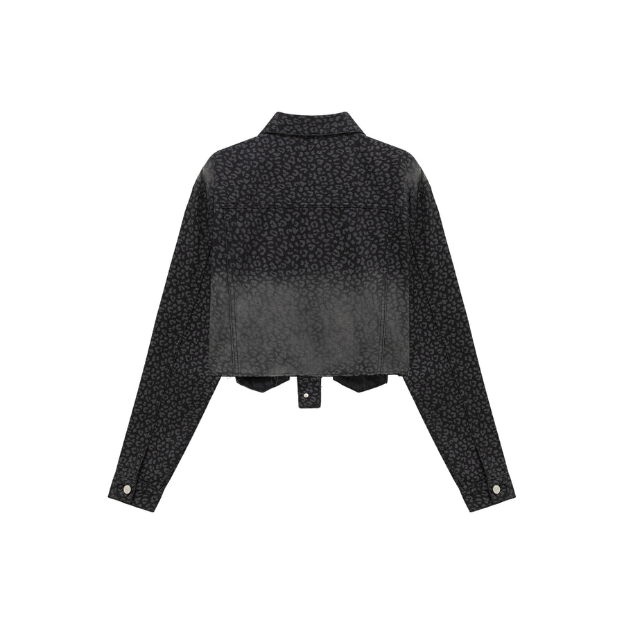 CHUU Star Logo Leopard Denim Jacket