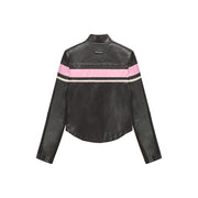 Color Combination Leather Jacket