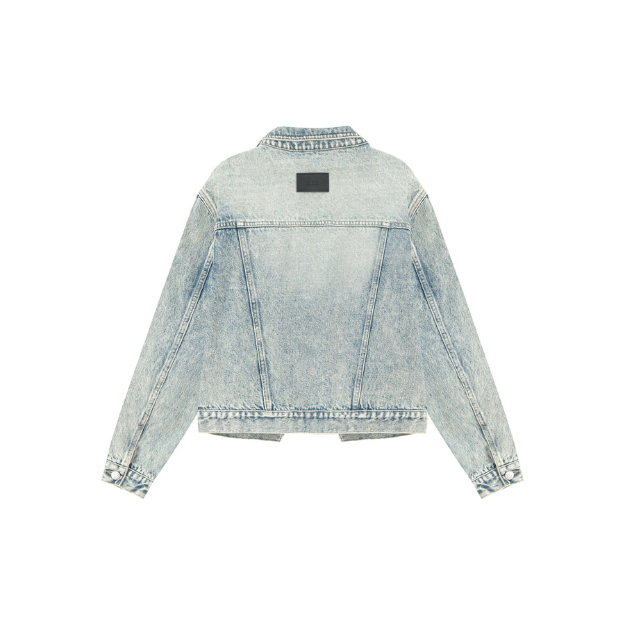 CHUU Unbalanced Shirring Denim Jacket