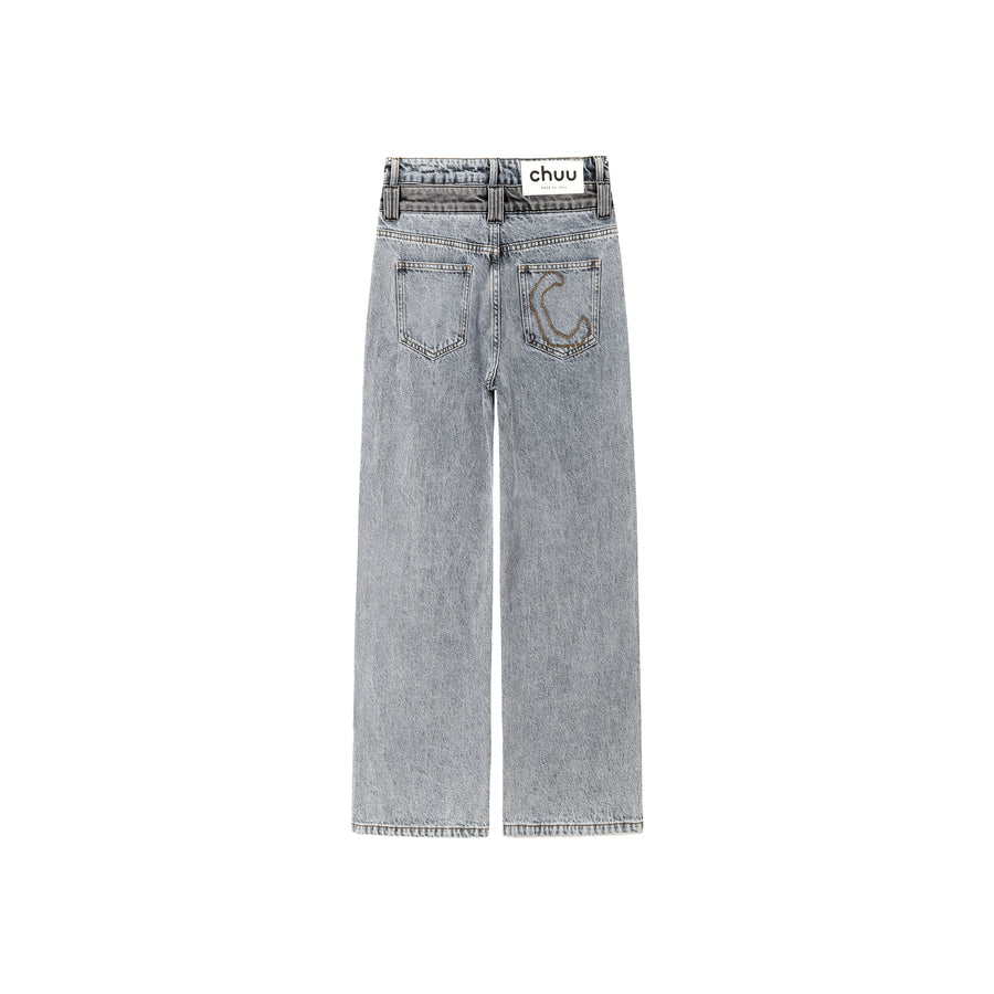 CHUU High Waist Colorblocked Double Button Illusion Straight Jeans