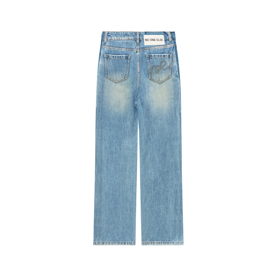 CHUU Front Pocket Design Wide Straight Denim Jeans