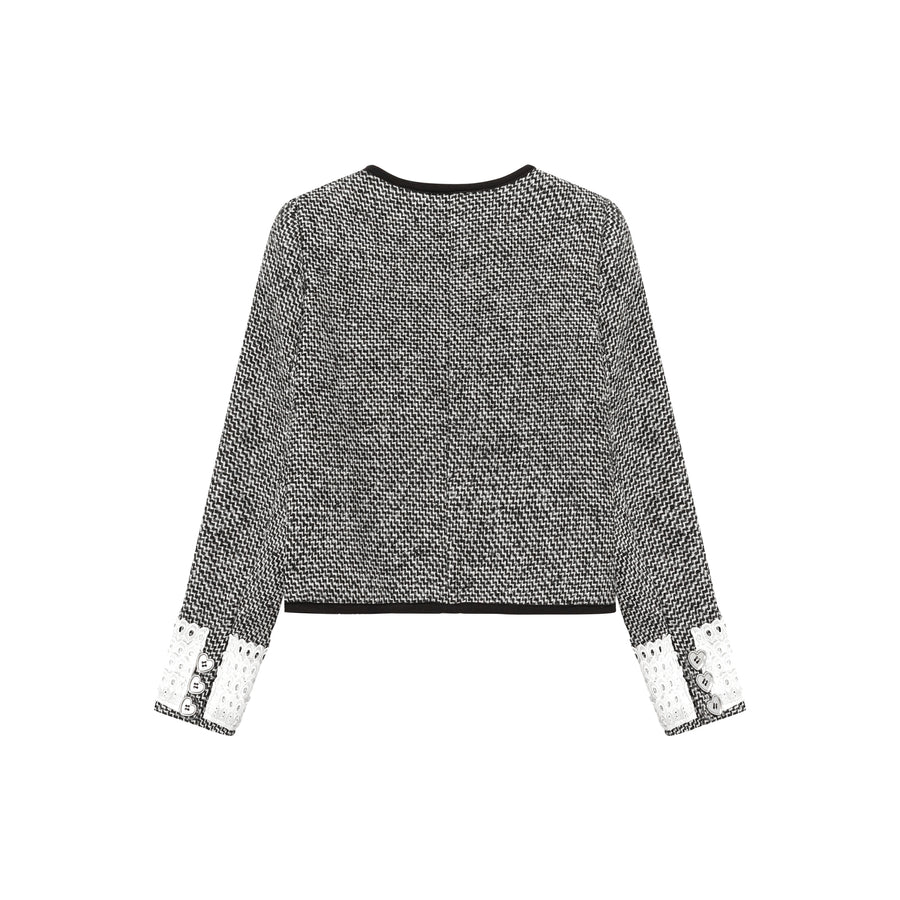 CHUU Heart Buttons Lace Tweed Jacket
