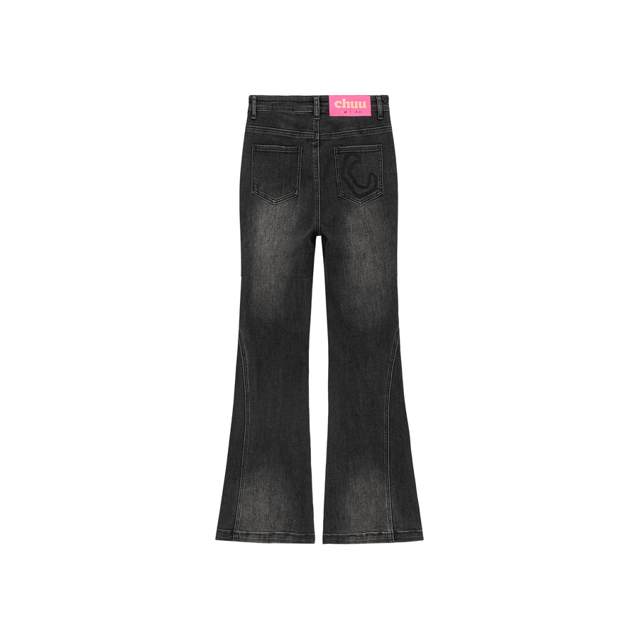 CHUU Washed Lined Stitched Semi Bootcut Denim Jeans