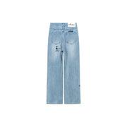 Cherry Letter Embroidered Wide Leg Straight Denim Jeans