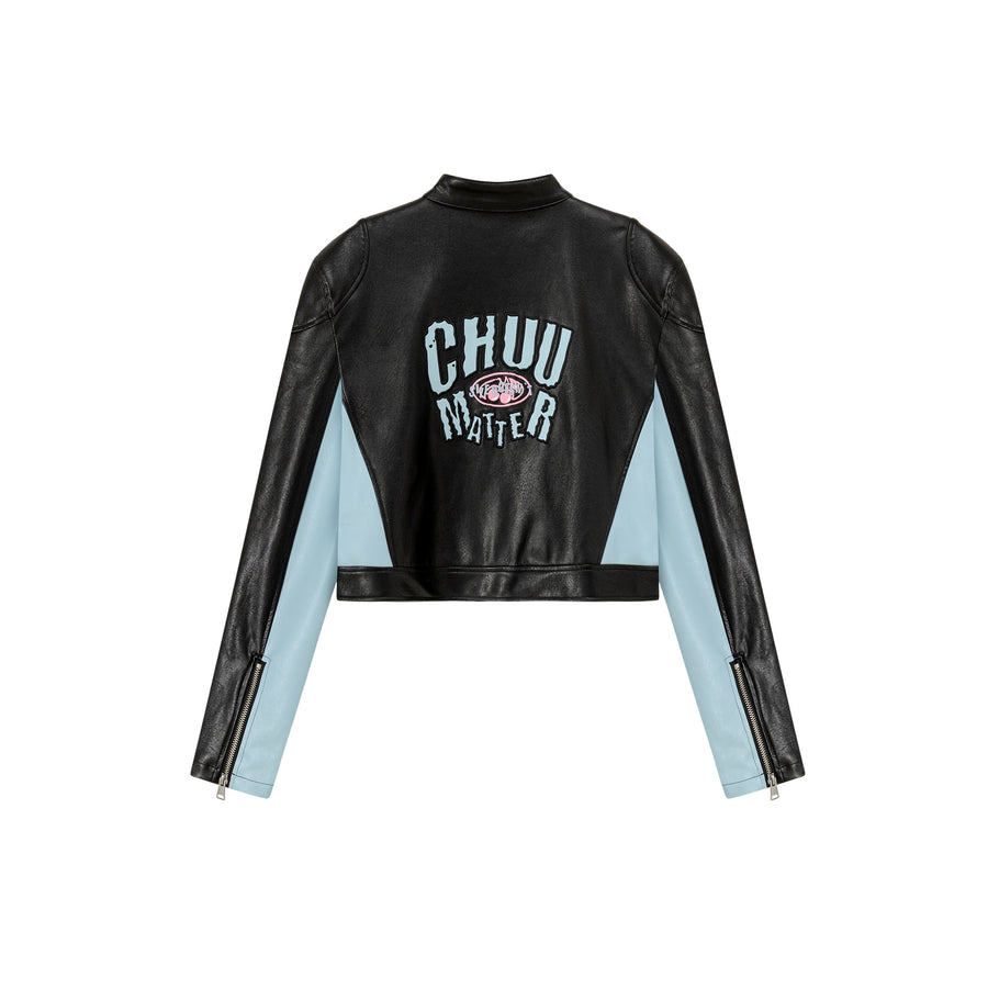 CHUU Two Toned Leather Crop Jacket