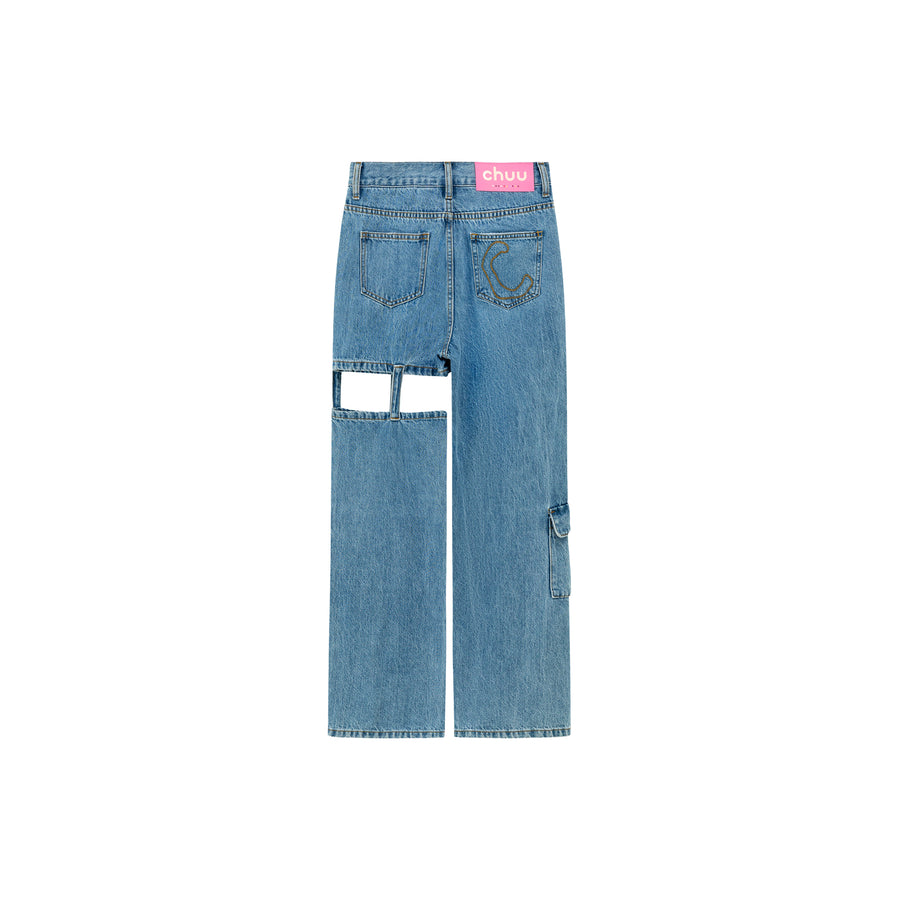 CHUU Straight High Waisted Leg Cutout Denim Jeans