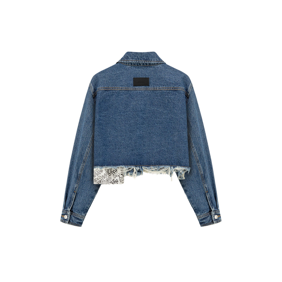 CHUU Raw Hem Denim Crop Jacket