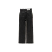 Multi-Button Waist Slit Washed Denim Jeans