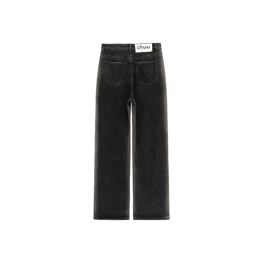 CHUU Multi-Button Waist Slit Washed Denim Jeans