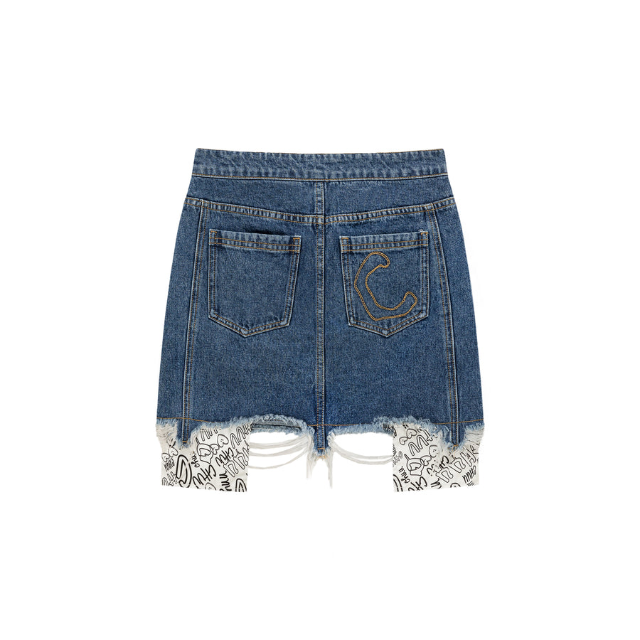 CHUU Raw Hem A-Line Denim Skirt