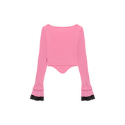 Ruffle Sleeve Asymmetrical Cut Color T-Shirt