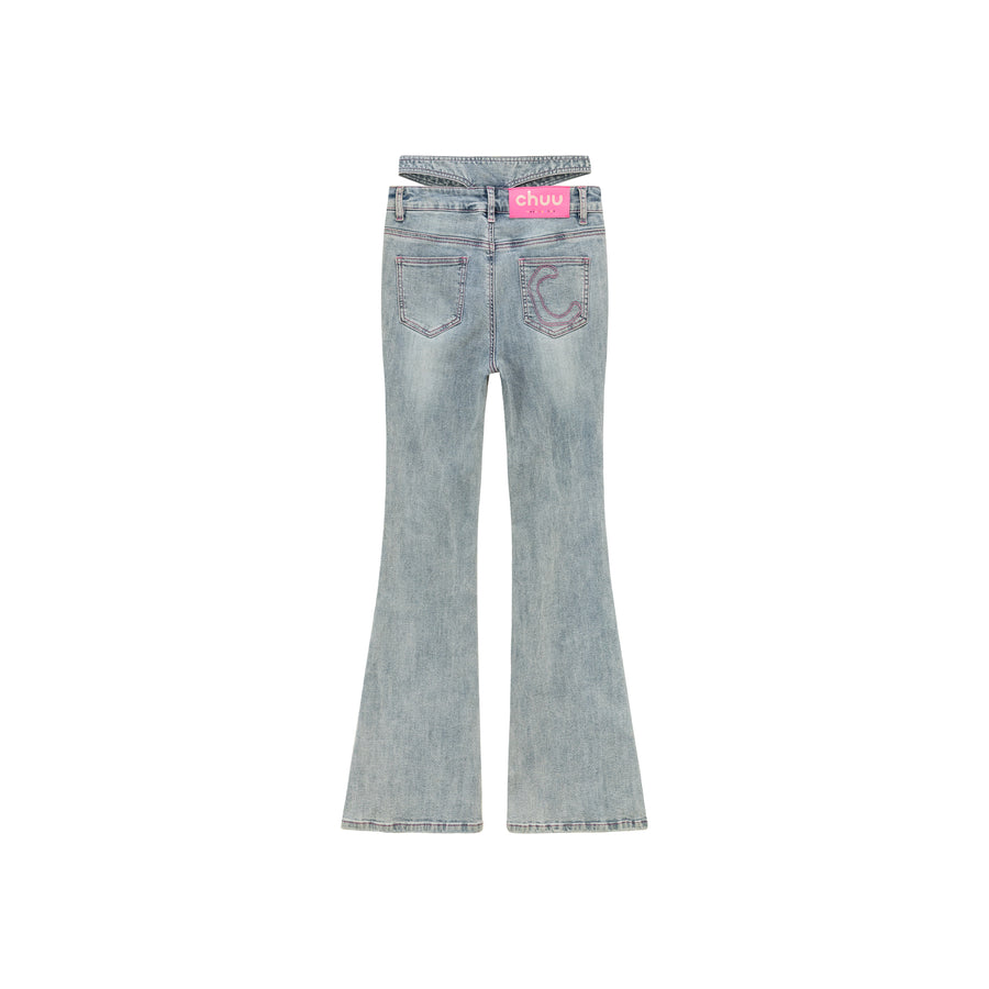 CHUU X Stitch Waist Slit Bootcut Denim Jeans