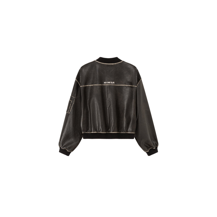 CHUU Lined Leather Boxy Jacket