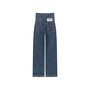 High Waisted Button Wide Denim Jeans