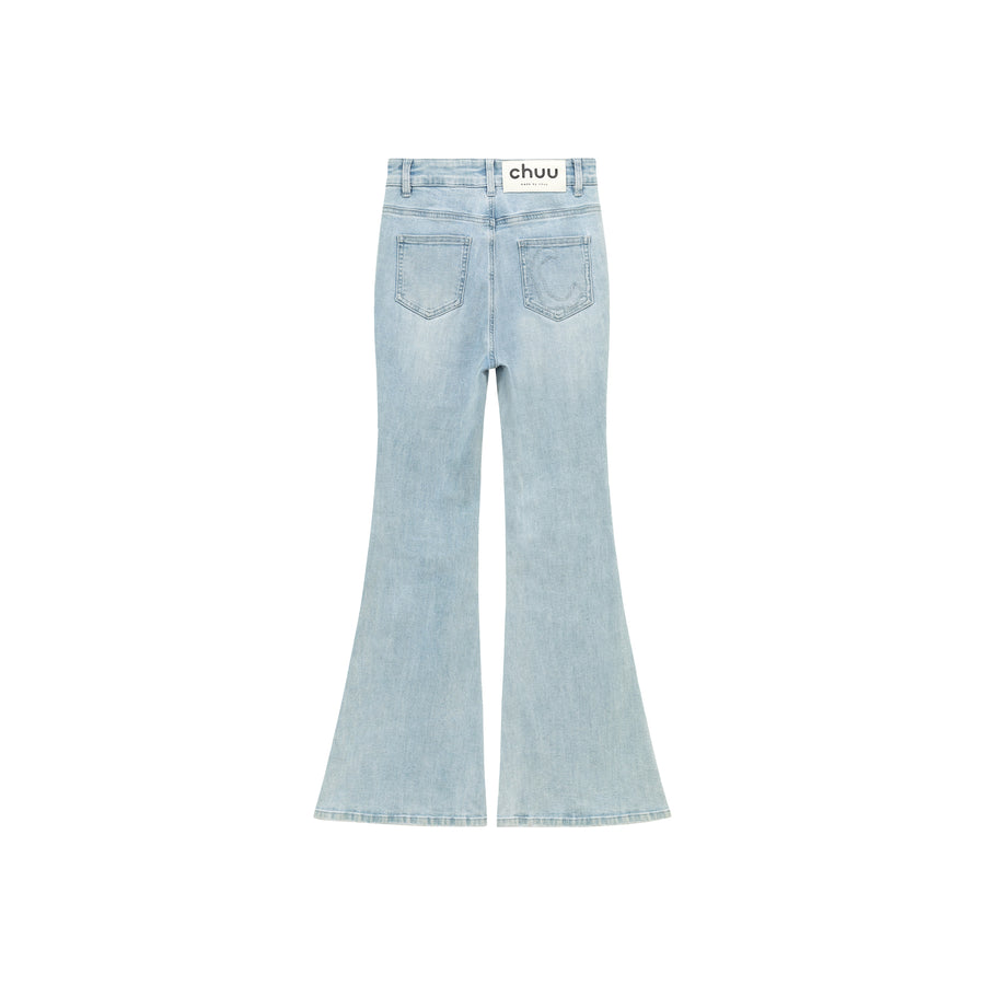 CHUU Stitch Distressed Bootcut Denim Jeans