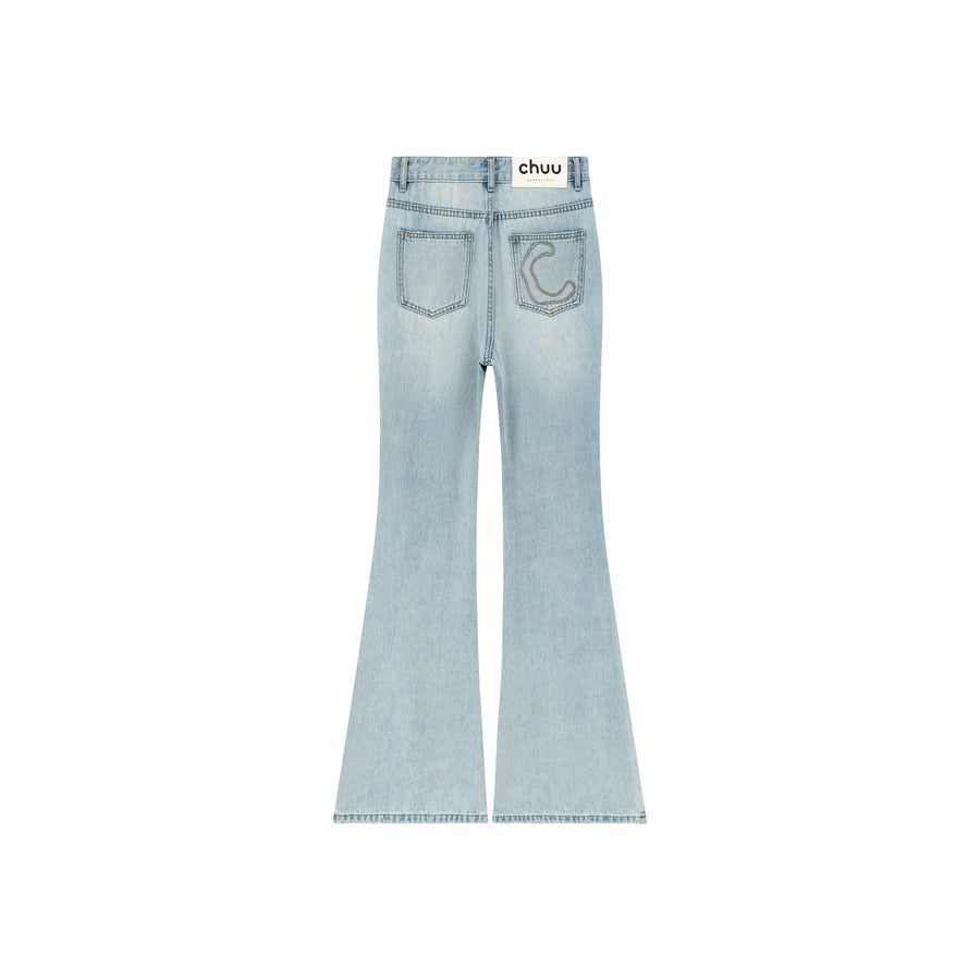 CHUU Fringe Stitch Slit Bootcut Denim Jeans