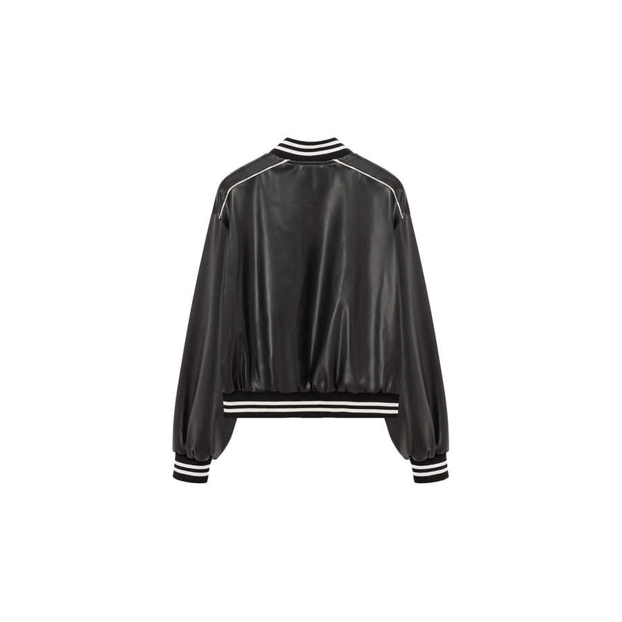 CHUU Varsity Leather Zip-Up Jacket