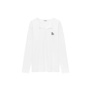 Logo Basic Open Collar Long Sleeve T-Shirt