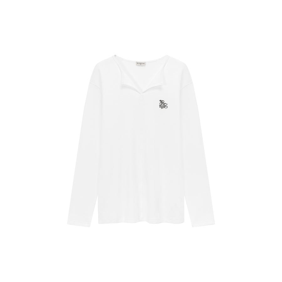 CHUU Logo Basic Open Collar Long Sleeve T-Shirt