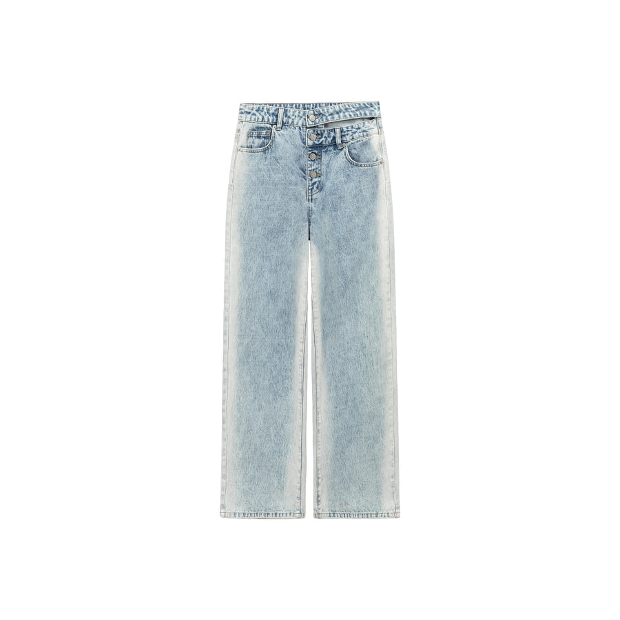 CHUU Multi-Button Waist Slit Washed Denim Jeans