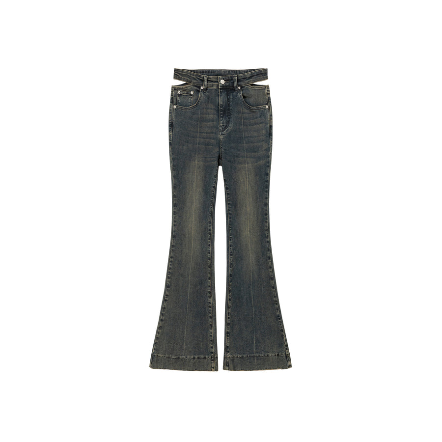 CHUU Ripped Pocket Cutout Waist Bootcut Jeans