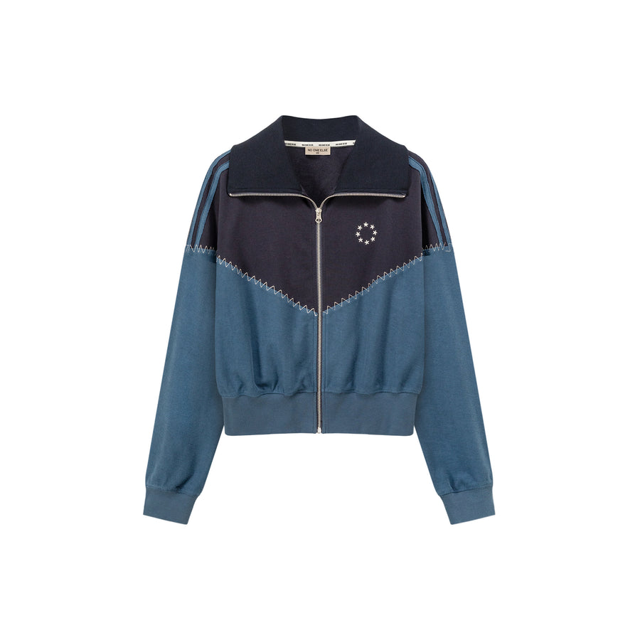 CHUU Stitch Color High Neck Zip-Up Jacket
