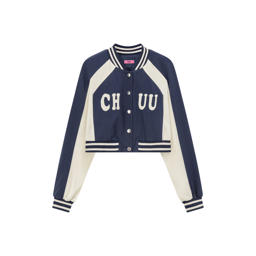 CHUU Logo Varsity Cropped Jacket