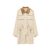 Color Collar String Long Windbreaker Jacket