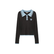 Polo Neck Color Combination Knit Top