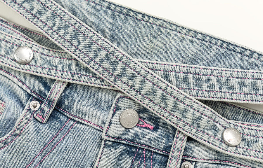 CHUU X Stitch Waist Slit Bootcut Denim Jeans