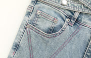 X Stitch Waist Slit Bootcut Denim Jeans