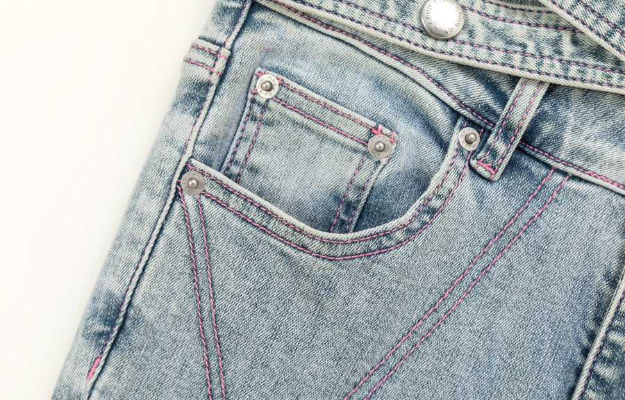 CHUU X Stitch Waist Slit Bootcut Denim Jeans