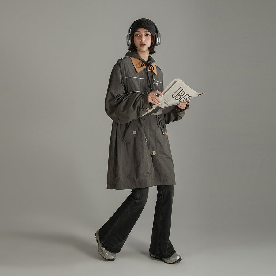 CHUU Color Collar String Long Windbreaker Jacket