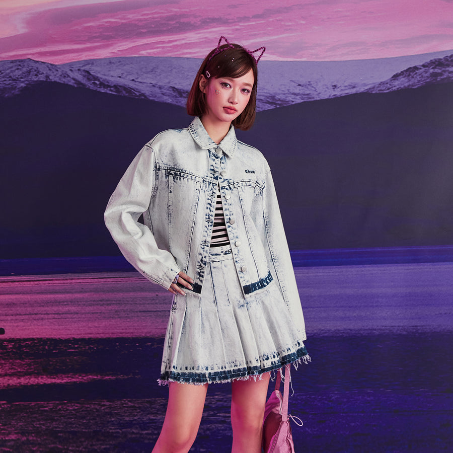 CHUU Frayed Hem Denim Jacket