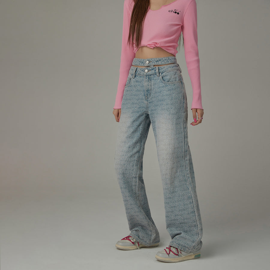 CHUU Waist Slit Wide Straight Denim Jeans