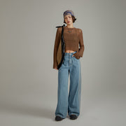 Color Striped Wide Leg Denim Jeans